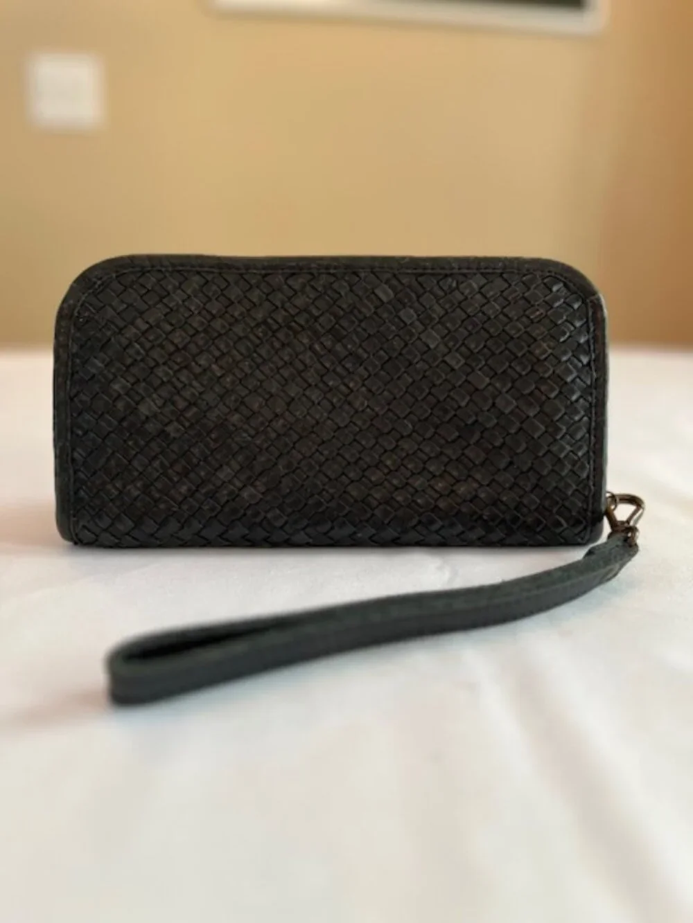 VIOLA CASTELLANI | Black Handwoven Italian Leather Wallet Wristlet Clutch-EUC